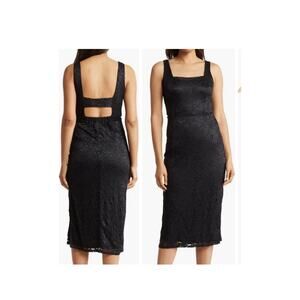 Sam Edelman Midi Dress Lace Design Cut Out Back Side Zip Closure Black W 2 NWOT